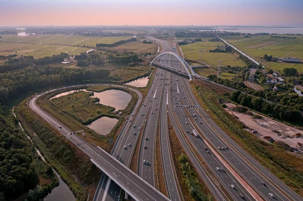 Flyg Från Korsningen Muiderberg Med Nederländerna Vid Solnedgången — Stockfoto