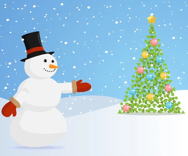 Noel Noel ağacına kardan adam davet. — Stok Vektör