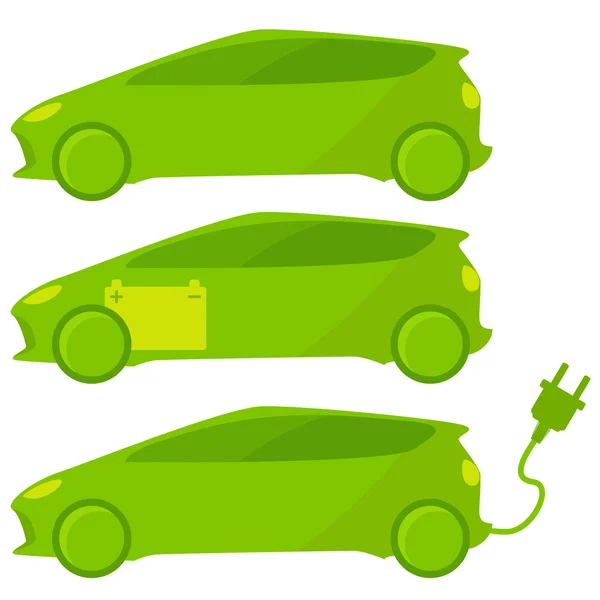 Set of three ecological, green cars — Stock Vector