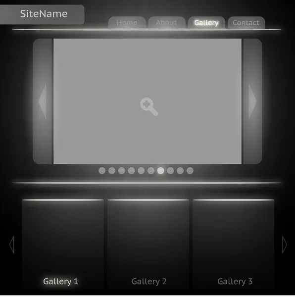 イメージ ギャラリーのための黒と白のサイト テンプレート — ストックベクタ