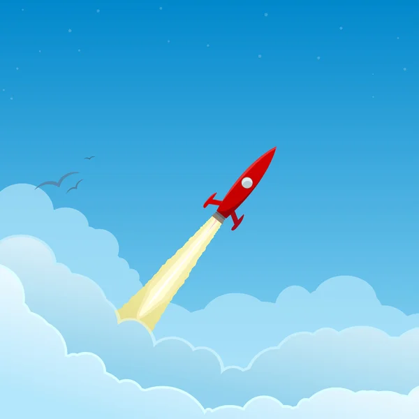 Roket merah terbang ke bintang-bintang - Stok Vektor