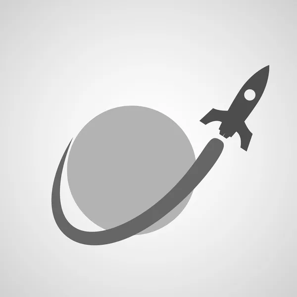 Spaceship flying around planet — Stock Vector