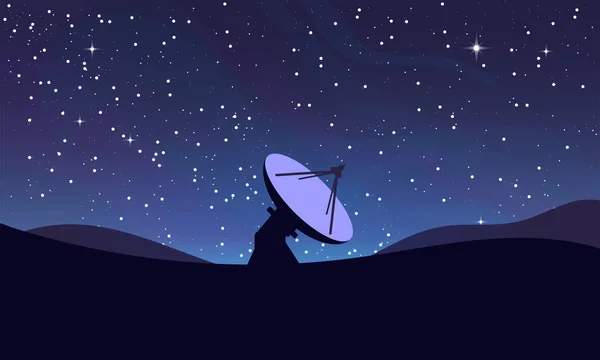 Большой Радиотелескоп Холмах Ночным Звездным Небом Млечный Путь Туманность Звезды — стоковый вектор