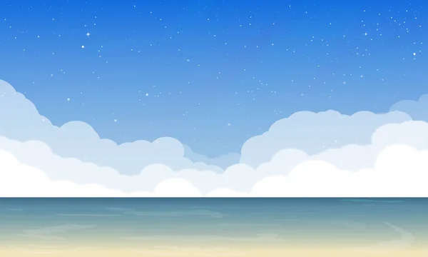 Orilla Del Océano Paraíso Con Aguas Tranquilas Nubes Estrellas Sobre — Archivo Imágenes Vectoriales
