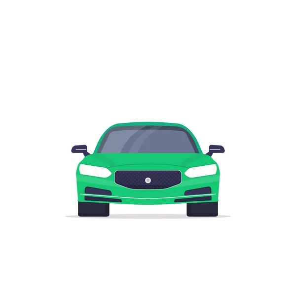 Vooraanzicht Van Groene Sedan Auto Platte Stijl Vector Illustratie Voertuig — Stockvector