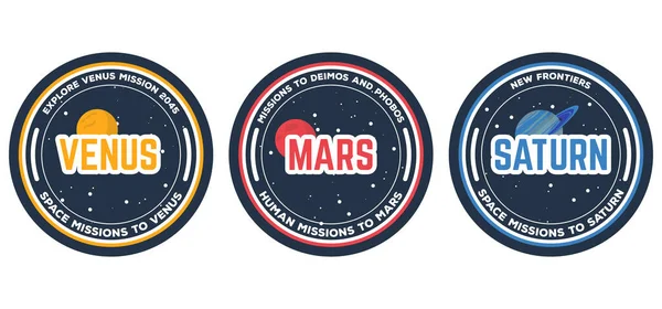 Raumfahrtmission Patch Planeten Des Sonnensystems Venus Mars Und Saturn Irren — Stockvektor