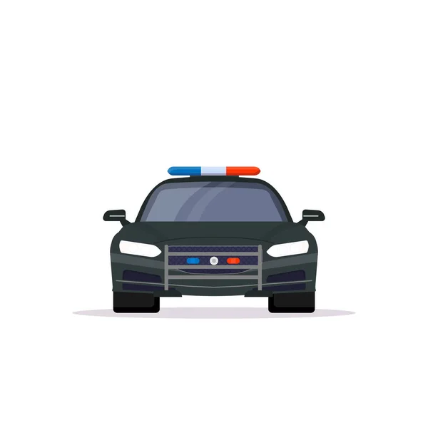 Front View Black Police Car Lights Flat Style Vector Illustration — Stock Vector