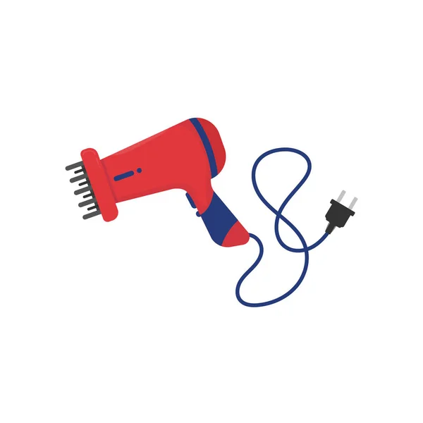 Red Hair Dryer Wire Plug Hairdrier Diffuser Vector Illustration Beauty — Stockvektor