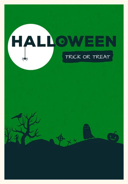 Retro Style Horror Movie Style Halloween Poster Green Background Black — Stock Vector