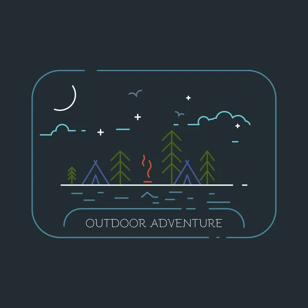 Logo Camping Badge Distintivo Campeggio Notturno Tenda Teepee Nativa Americana — Vettoriale Stock
