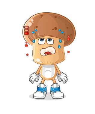 Mantar kafası çizgi film düşük batarya maskotu. çizgi film vektörü