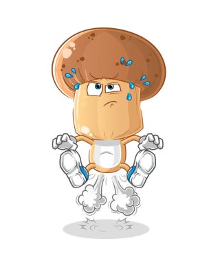 Mantar kafalı çizgi film osuruk atlama illüstrasyonu. karakter vektörü