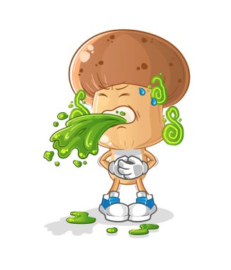 Mantar kafalı karikatür kusmuğu. çizgi film maskotu vektörü