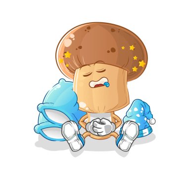 Mantar kafalı uyuyan karakter. çizgi film maskotu vektörü