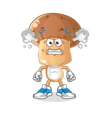 Mantar kafalı karikatür çok kızgın bir maskot. çizgi film vektörü