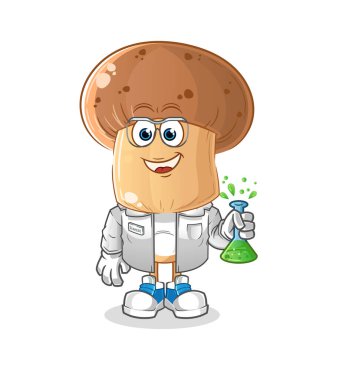 Mantar kafalı karikatür bilim adamı karakteri. çizgi film maskotu vektörü