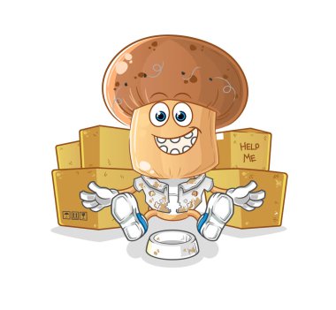 Mantar kafalı evsiz çizgi film karakteri. çizgi film maskotu vektörü