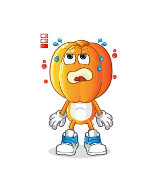 Yıldız meyveli çizgi film düşük bataryalı maskotu. çizgi film vektörü