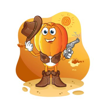 Yıldız meyve kafalı çizgi film kovboyu silah karakteri vektörü