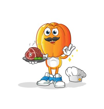 Yıldız meyve kafa çizgi film şefi ve et maskotu. çizgi film vektörü