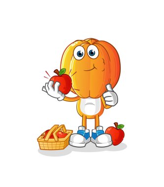 Yıldız Meyve Kafa çizgi filmi elma çizimi yiyor. karakter vektörü