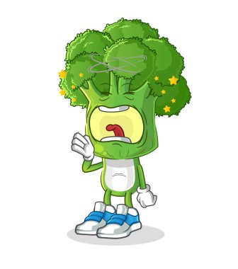 Brokoli kafalı esneme karakteri. çizgi film maskotu vektörü