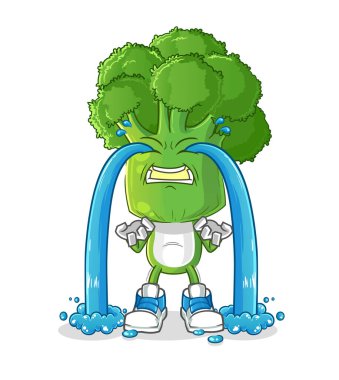 Brokoli kafalı karikatür ağlama illüstrasyonu. karakter vektörü