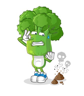 Brokoli kafa karikatürü ve kokuşmuş atık çizimi. karakter vektörü