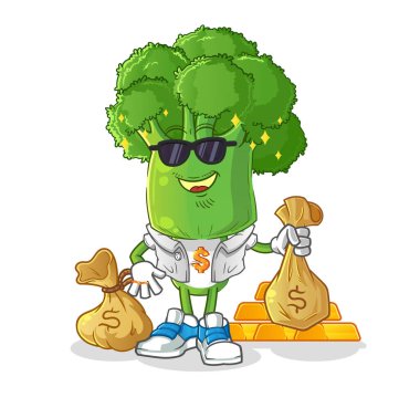 Brokoli kafalı zengin çizgi film karakteri. çizgi film maskotu vektörü