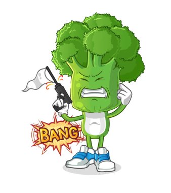 Brokoli kafalı çizgi film uyarı maskotu. çizgi film vektörü