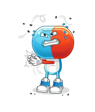 Kapsül kafalı çizgi film karakteri. çizgi film vektörü