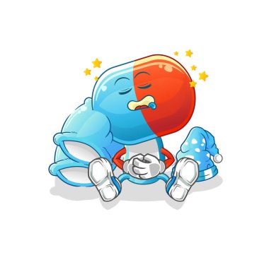 Kapsül kafalı çizgi film karakteri. çizgi film maskotu vektörü