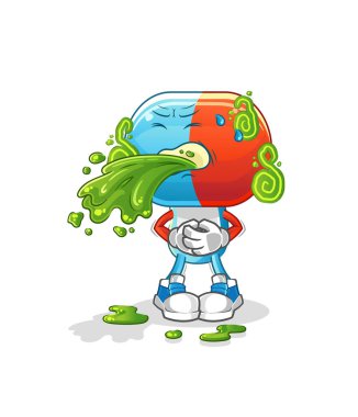 Kapsül kafalı çizgi film kustu. çizgi film maskotu vektörü