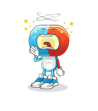 Kapsül kafalı çizgi film karakteri esneme karakteri. çizgi film maskotu vektörü