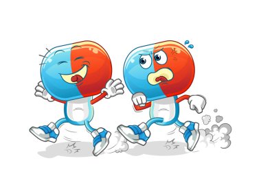 Kapsül kafalı çizgi film kovalamacası. çizgi film maskotu vektörü