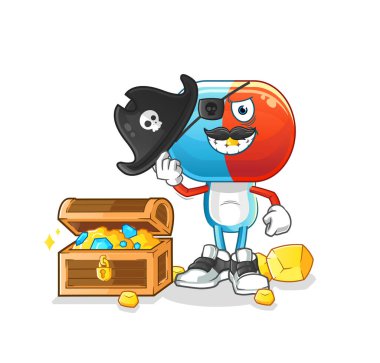 Hazine maskotlu kapsül kafalı karikatür korsanı. çizgi film vektörü