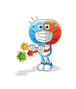 Kapsül başlıklı çizgi film virüsleri reddediyor. çizgi film maskotu vektörü