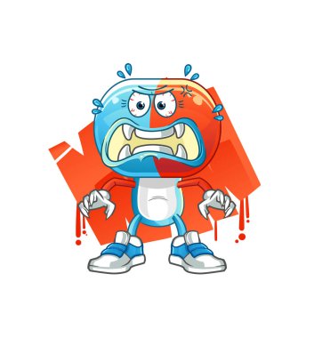 Kapsül başı çizgi film canavar vektörü. çizgi film karakteri