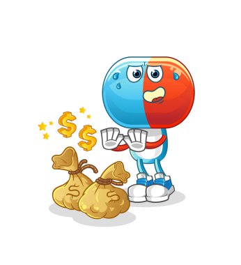 Kapsül başlıklı çizgi film para resimlerini reddediyor. karakter vektörü