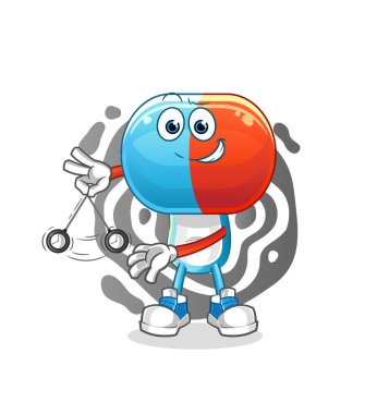 Kapsül kafası çizgi film hipnotize ediyor. çizgi film maskotu vektörü