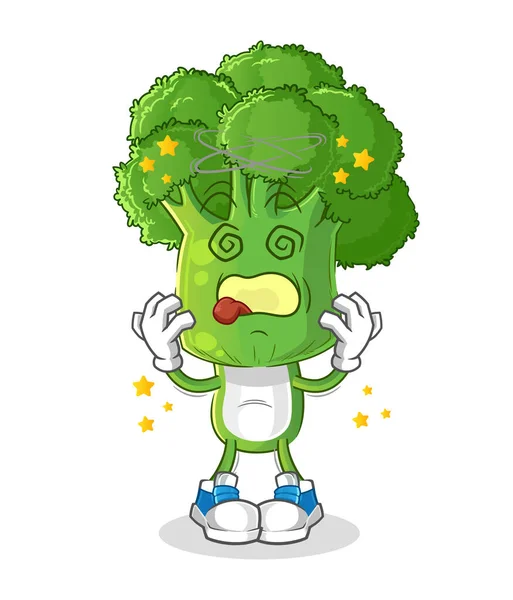 Broccoli Testa Cartone Animato Vertiginosa Mascotte Vettore Dei Cartoni Animati — Vettoriale Stock
