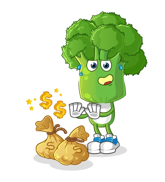 Broccoli Testa Cartone Animato Rifiuti Denaro Illustrazione Vettore Dei Caratteri — Vettoriale Stock