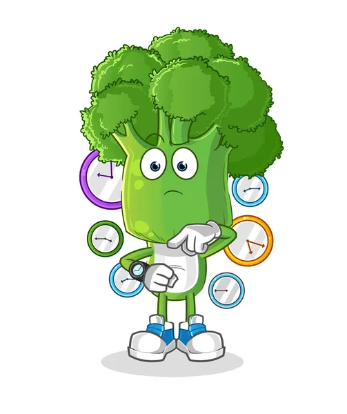 Brócolis Cabeça Cartoon Com Relógio Pulso Vetor Mascote Desenhos Animados —  Vetores de Stock