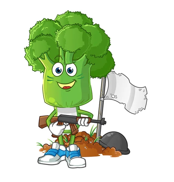Cabeça Brócolis Personagem Exército Desenhos Animados Vetor Mascote Desenhos Animados —  Vetores de Stock
