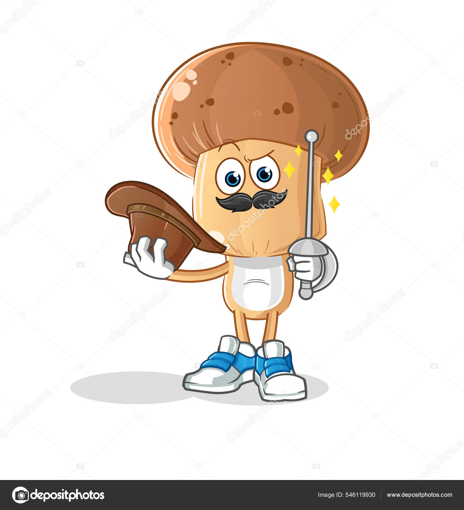 Mushroom Head Cartoon Fencer Character Cartoon Mascot Vector Stock