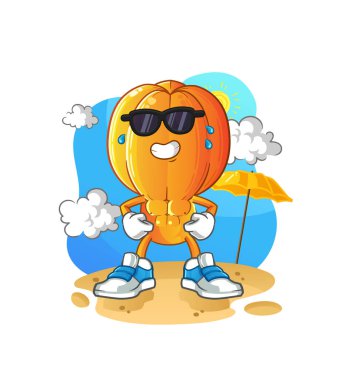 Yıldız meyveli çizgi film karakteri yazın güneşleniyor. karakter vektörü