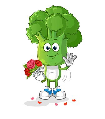 Buket maskotlu brokoli kafa çizgi filmi. çizgi film vektörü