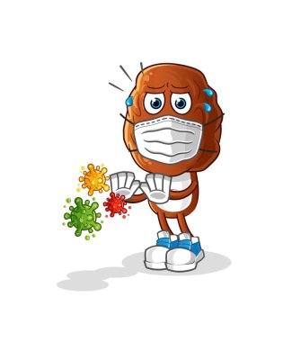 Meyve kafalı çizgi film karakterleri virüsleri reddediyor. çizgi film maskotu vektörü