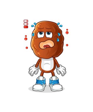 Meyve kafalı çizgi film düşük batarya maskotu. çizgi film vektörü