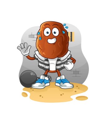 Meyve kafalı karikatür suçlusuyla hapishanede çıkmak. çizgi film karakteri